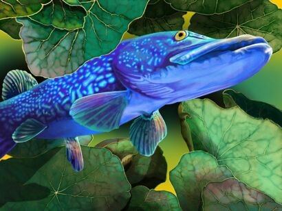 Pike In The Nasturtiums - a Digital Art Artowrk by Kerry Eddy
